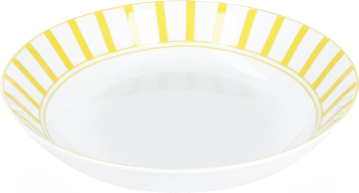 MamboCat Split gelb 6er Set Suppenteller I 450ml I weisses Porzellan-Geschirr mit Streifen für 6 Per