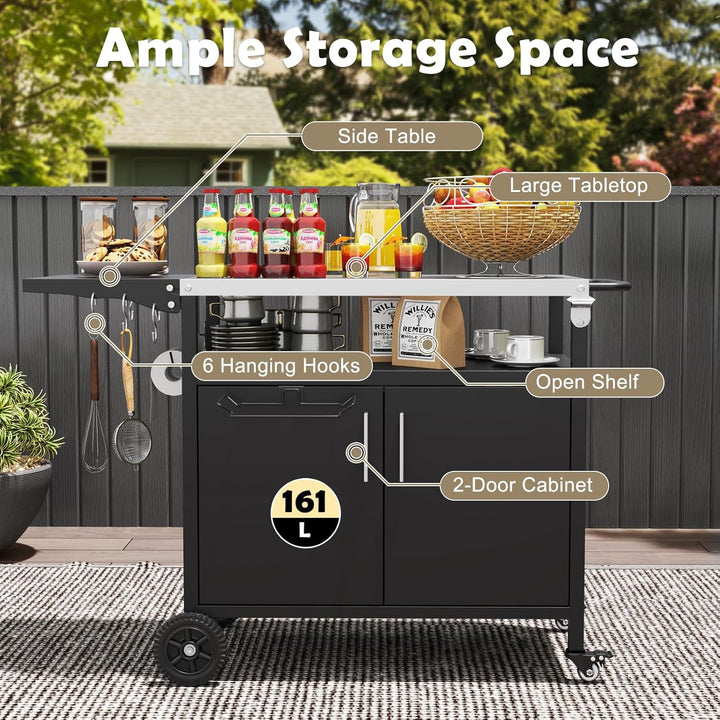 KOMFOTTEU Grillwagen mit Arbeitsplatte aus Edelstahl, Servierwagen mit klappbarer Tischplatte, Grill