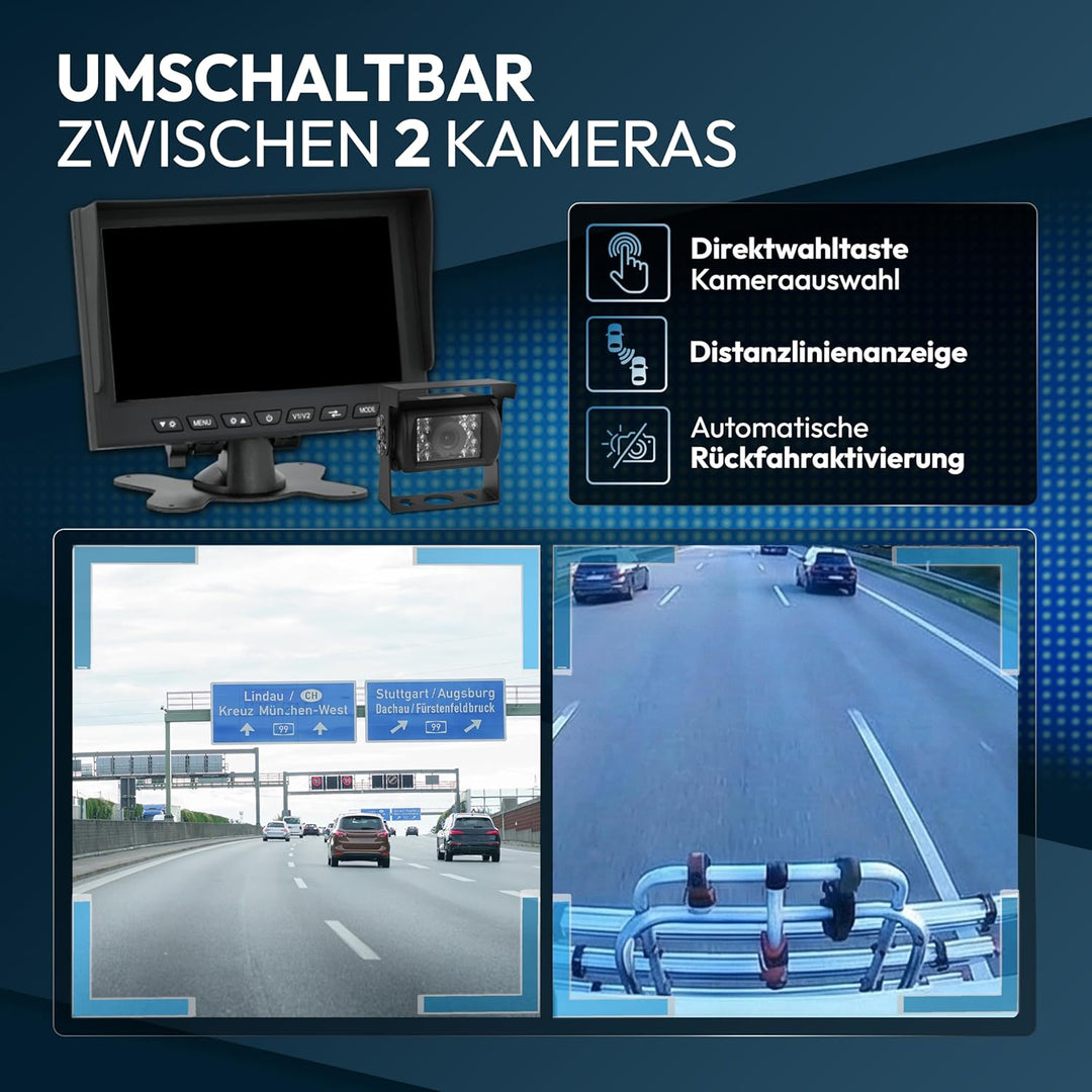 VSG24 Rückfahrkamera 7" Camper-Set inkl. Kamera, Monitor, Kabel - Wasserdicht Nachtsicht 12V-24V Ein