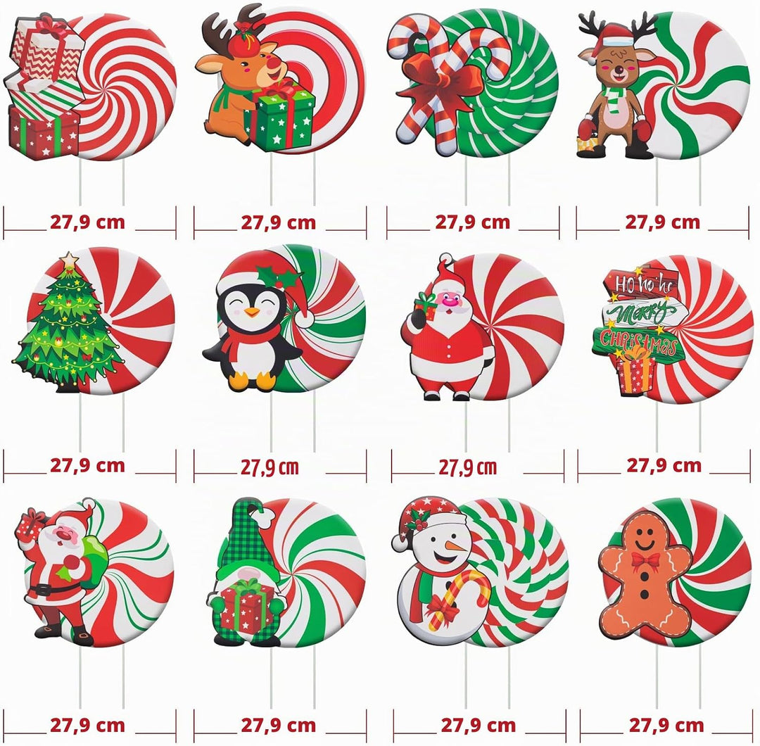 12Pcs Christmas Yard Signs Decorations, Candy Weihnachtsdeko Aussen Set, Wasserfester Doppelseitiger