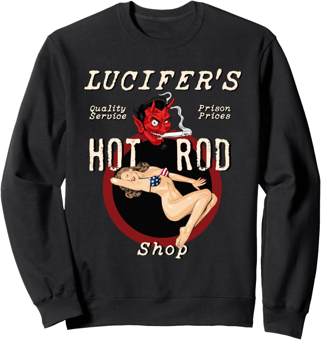 Lucifer's Hot Rod Shop Rockabilly Hot Nose Art Bikini Pinup Sweatshirt