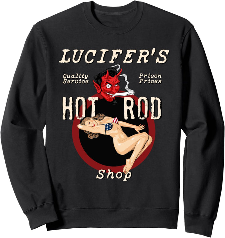 Lucifer's Hot Rod Shop Rockabilly Hot Nose Art Bikini Pinup Sweatshirt