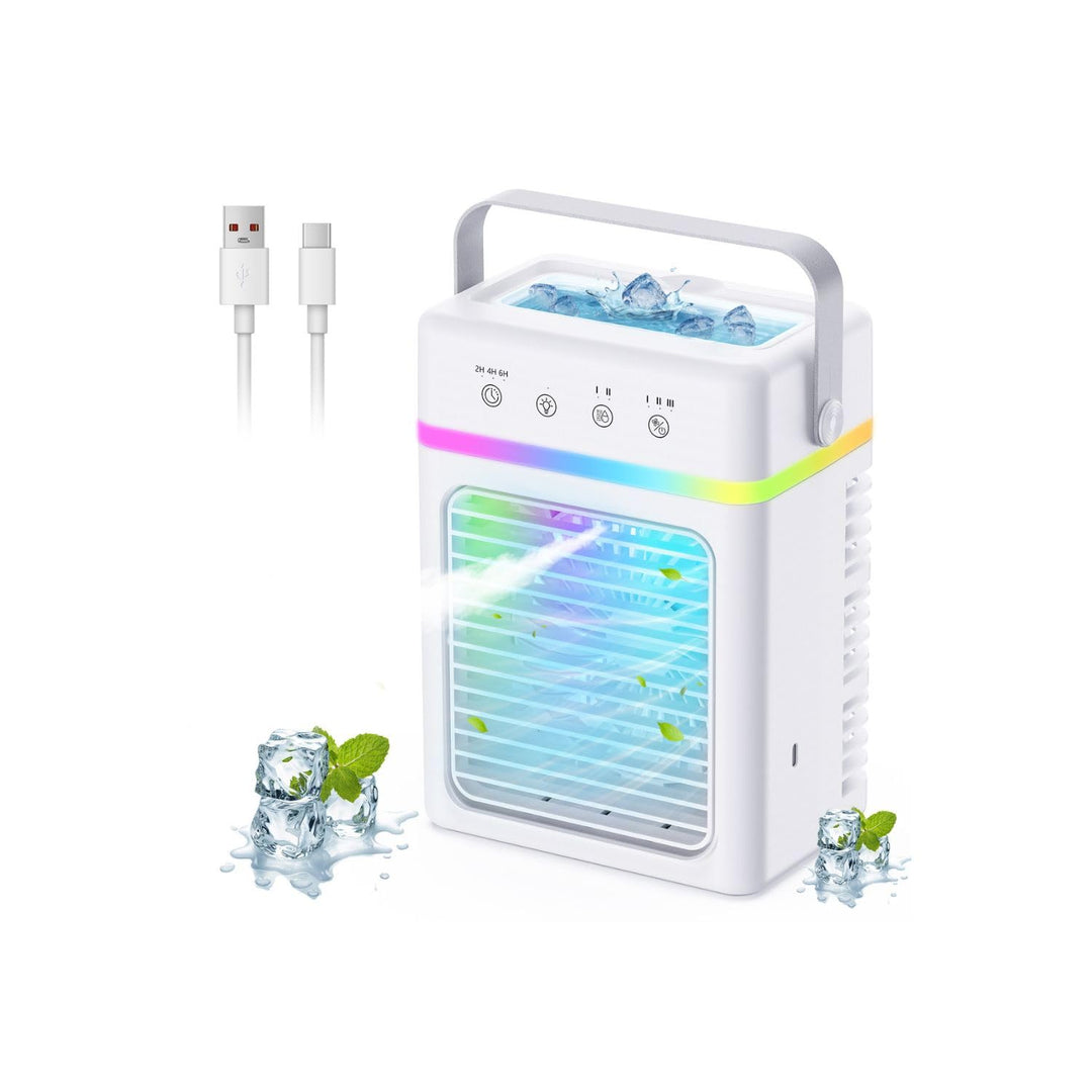 Klimaanlage Mobil 4-IN-1, Mini Mobiles Klimagerät mit 900ML Wasserkühlung, USB betrieben, 3 Geschwin