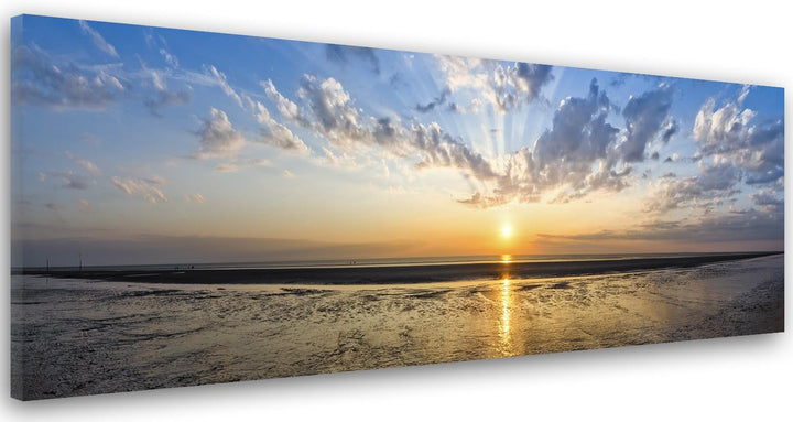 Feeby. Leinwandbild, Bilder, Wand Bild, Wandbilder, Kunstdruck 150x50 cm, SONNENUNTERGANG, MEER, NAT