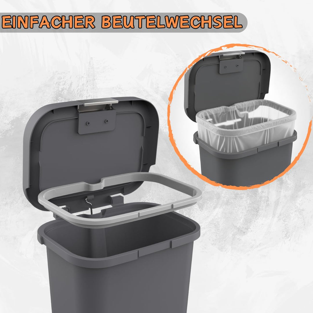 Mülleimer 40 L mit Deckel und Pedal - Treteimer, Abfalleimer mit Soft-Close, verschliessbarem Deckel
