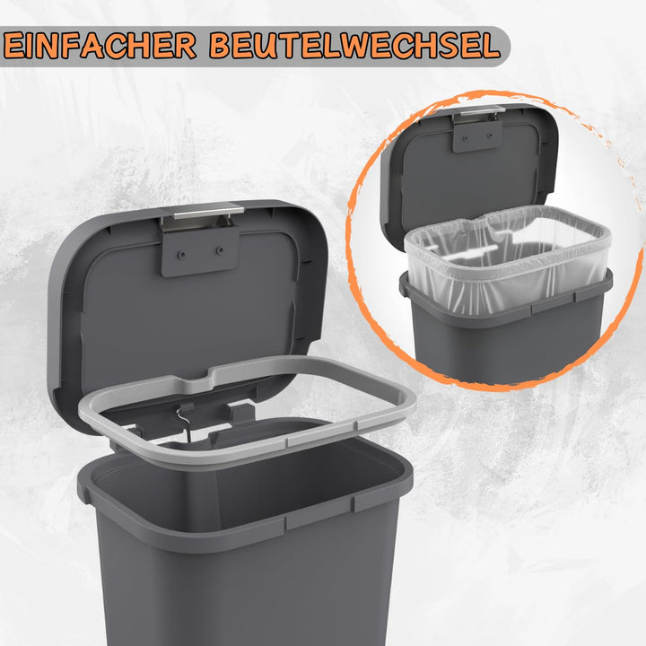 Mülleimer 40 L mit Deckel und Pedal - Treteimer, Abfalleimer mit Soft-Close, verschliessbarem Deckel