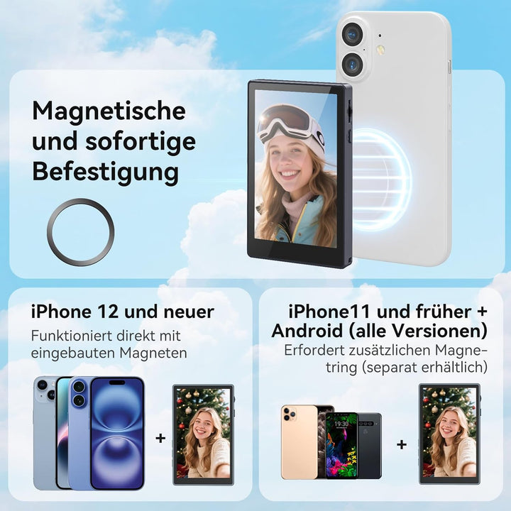 Selfie Monitor Smartphone Rückkamera magnetischer Vlog-Bildschirm für iPhone und Android geeignet fü
