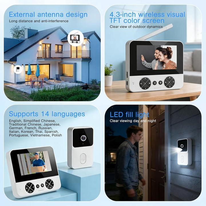 Drahtlose Video Türklingel mit Kamera Outdoor - IP65 Wasserdicht 1080P HD - 4,3 Zoll IPS Bildschirm
