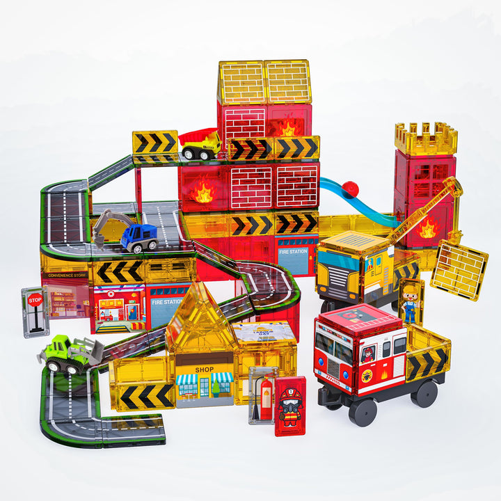 Magnetische Bausteine, Bausteine für Strass- und Feuerwehrthema, Magnete Kinder, Magnetbausteine mit