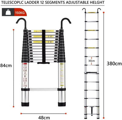 STANEW Teleskopleiter Aluminium 3,8m,Rutschfester Klappleiter Stehleiter Mehrzweckleiter, Abnehmbare