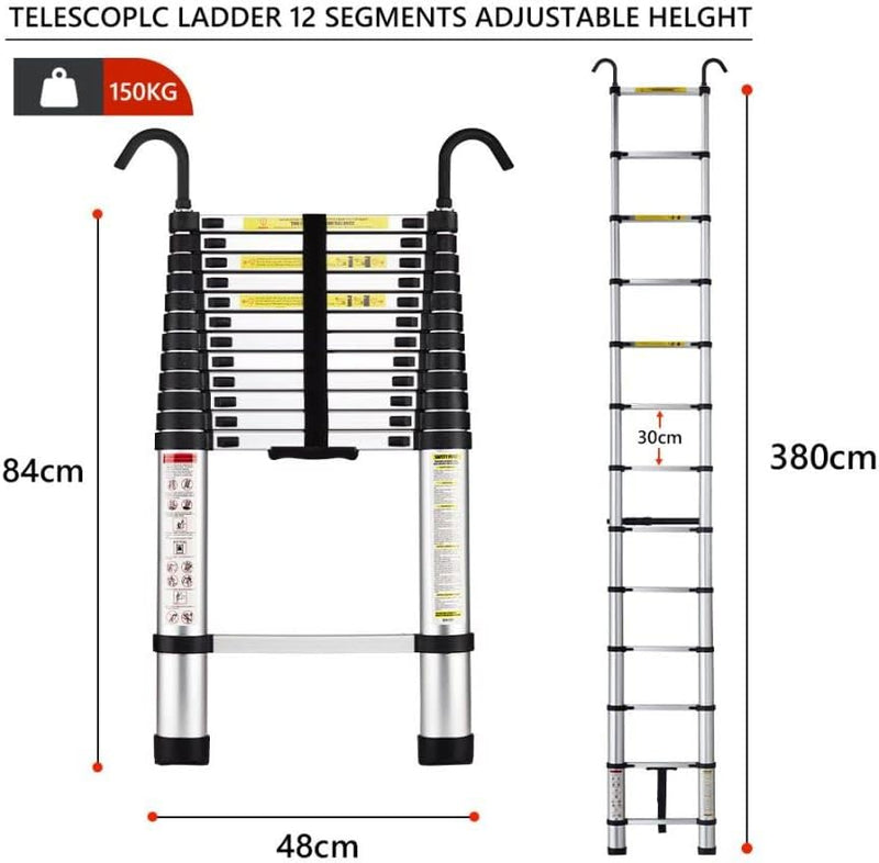 STANEW Teleskopleiter Aluminium 3,8m,Rutschfester Klappleiter Stehleiter Mehrzweckleiter, Abnehmbare