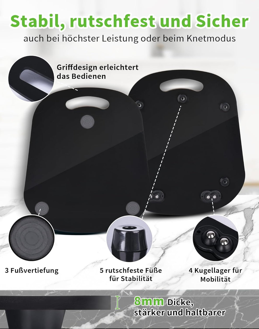 Gleitbrett für Thermomix TM6 TM5, 8mm Rollbrett Thermomix TM6 TM5 mit Rollen und Handgriff, Gleitbre