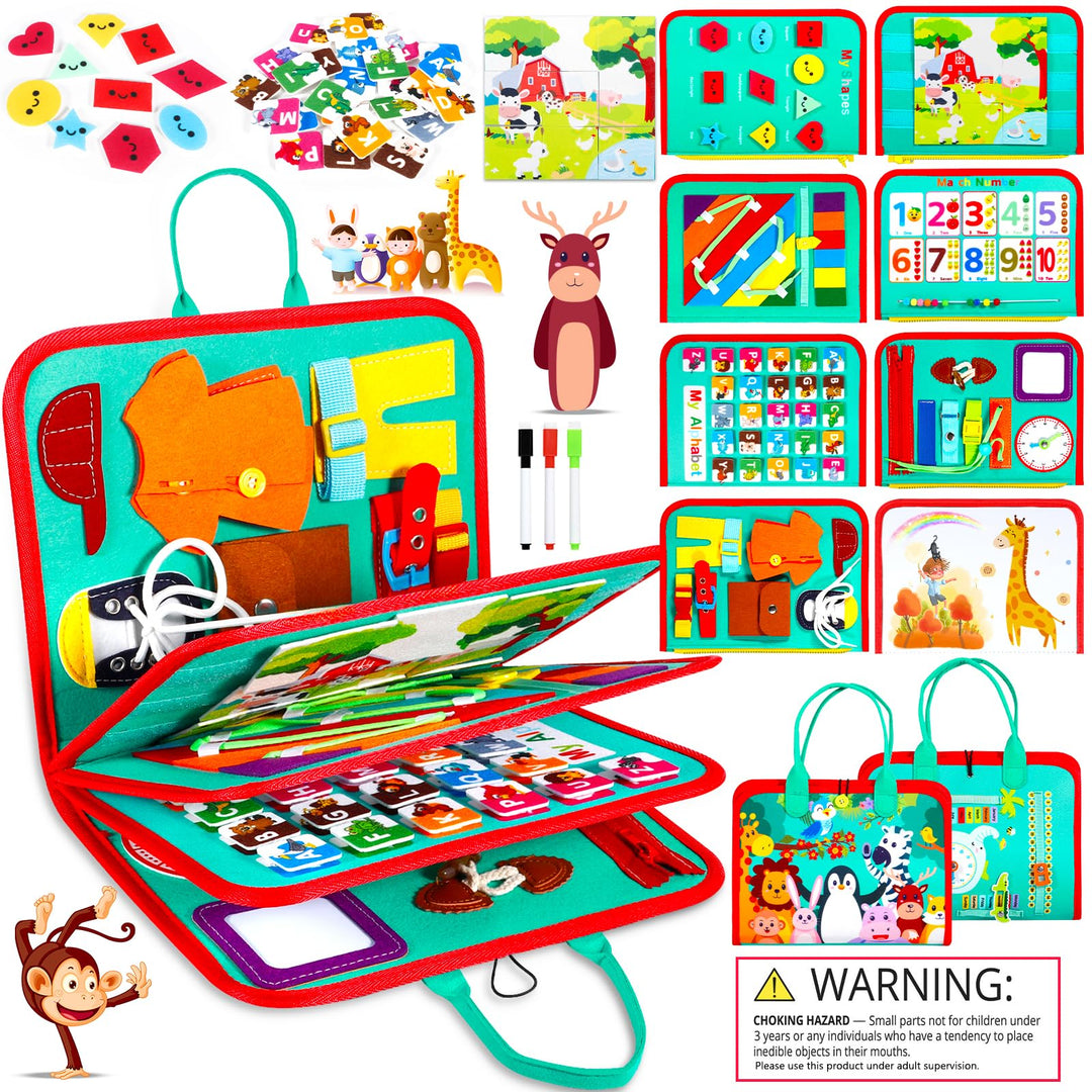ZLPBAO Busy Board 9 in 1 Montessori Spielzeug ab 1 2 3 4 Jahre, Activity Board Baby 3D Filz Board Se