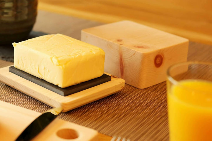 Dekobox Butterdose aus Zirbenholz inkl. Schieferplatte - Made in