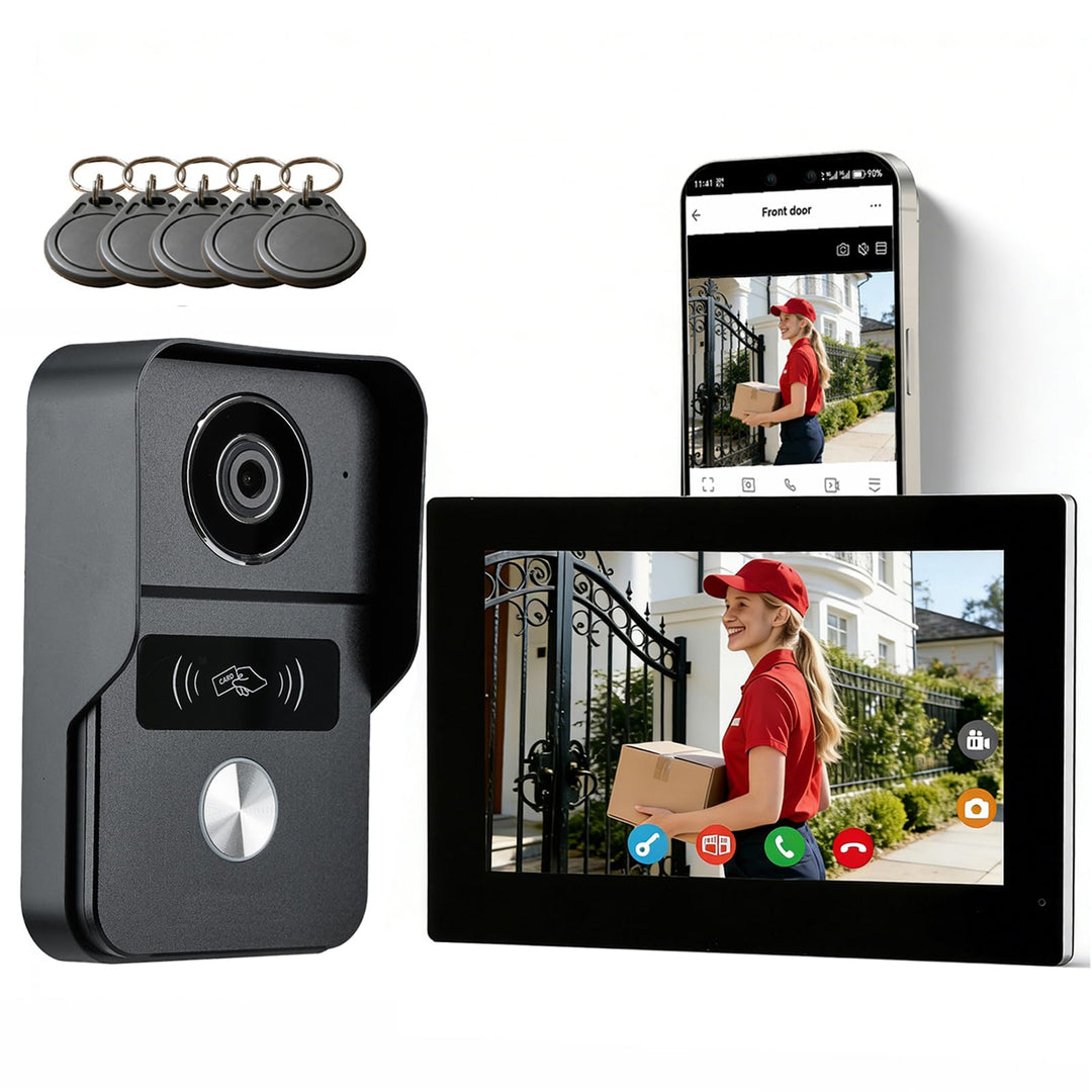 Video-Türsprechanlage, 2 Draht WiFi Türklingel mit 7" Farb-Touchscreen, 1080p Nachtsicht und Zwei-We