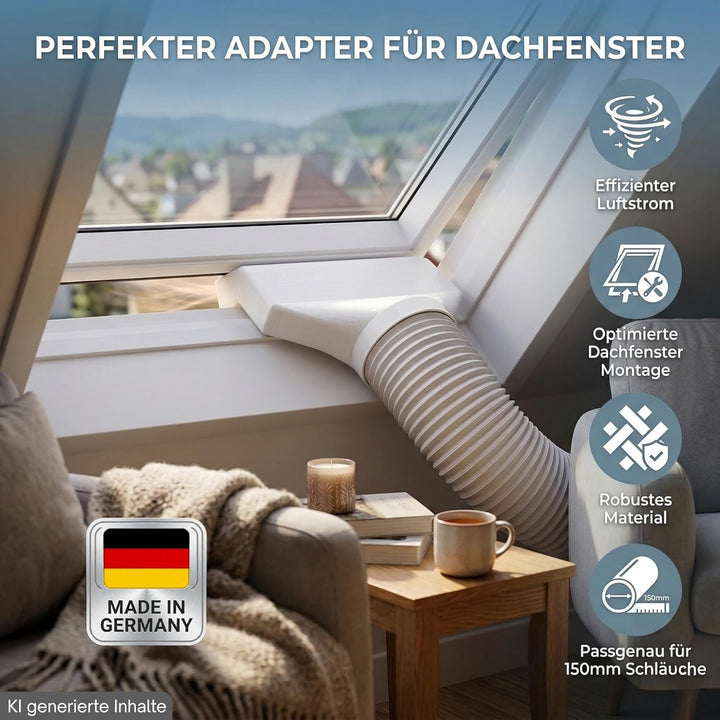 Fenster Adapter Klima Abluft extra breit und flach – Reduzierstück Ø150mm auf schmale Öffnung - Pass