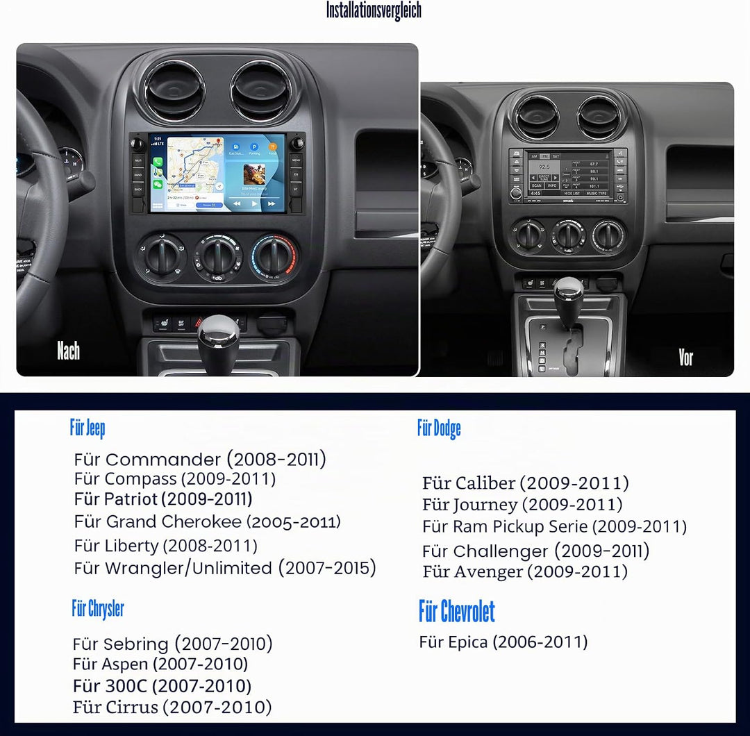 Android 15, 6G+128G 8Kern Autoradio für Jeep Wrangler Compass Grand Cherokee/Chrysler 300C/Dodge Ram