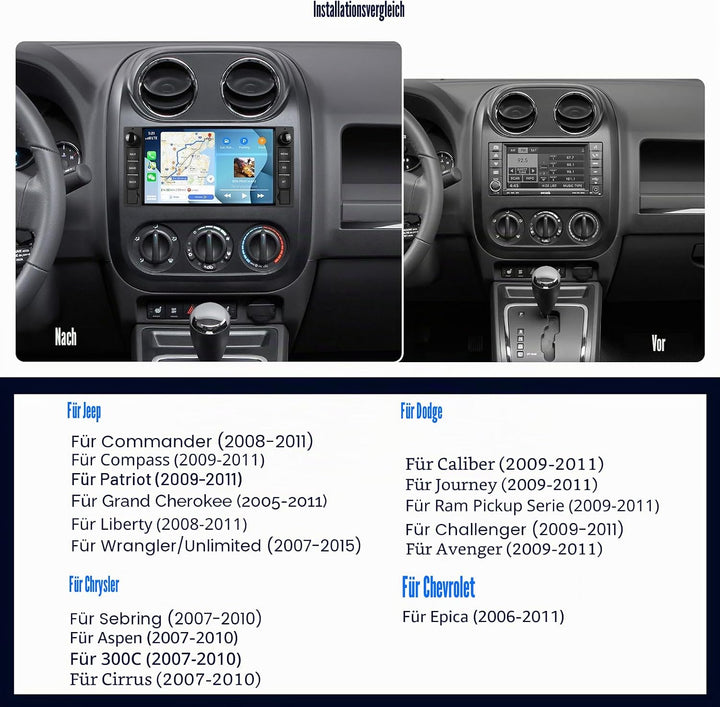Android 15, 6G+128G 8Kern Autoradio für Jeep Wrangler Compass Grand Cherokee/Chrysler 300C/Dodge Ram