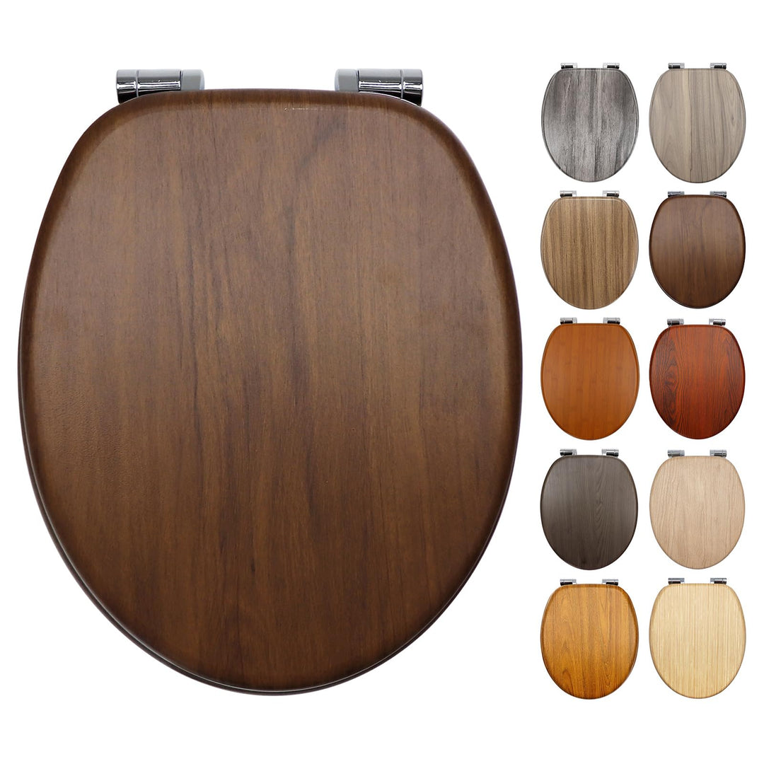 WC Sitz mit Absenkautomatik, Toilettendeckel aus Holz, Stabil Klodeckel mit Soft Close, Toilettensit