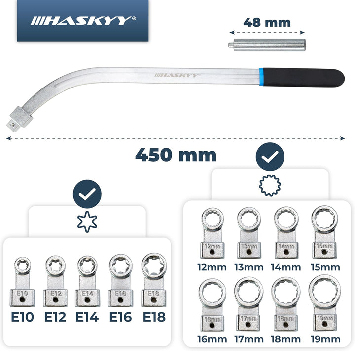 HASKYY 15tlg. Spannrollenschlüssel Set Keilriemen Zahnriemen spannen Spannschlüssel Torx Vielzahn E-