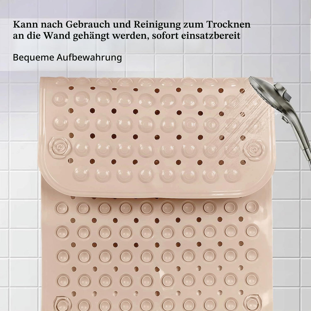 Duschmatte rutschfest 70x40cm,Antirutschmatte Dusche aus PVC,Beige | mit Saugnäpfen,mit Ablauflöcher