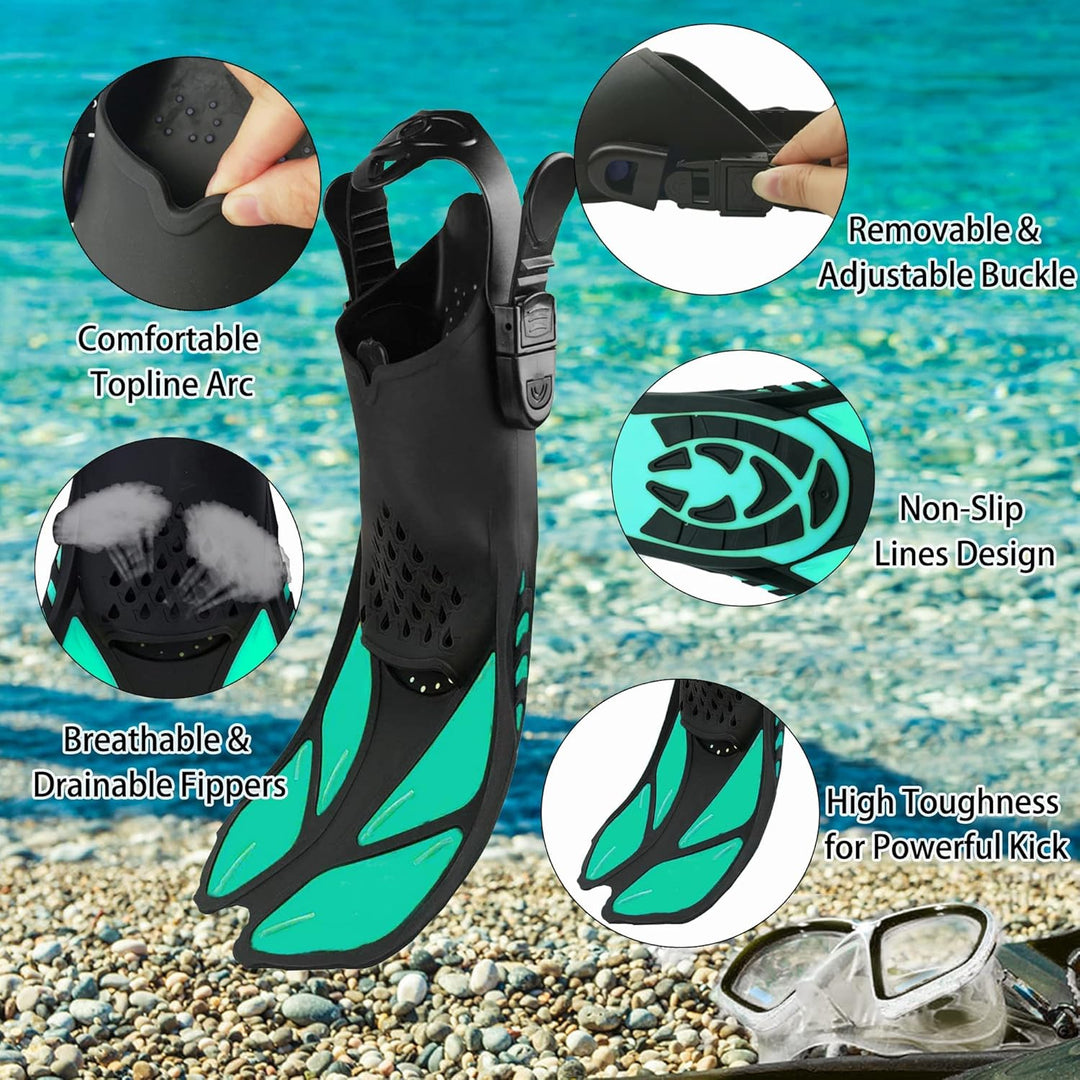 HH HHAO SPORT Schnorchelset Erwachsene mit Flossen,Schnorchelausrüstung in Reisegrösse mit Kurzen Ve