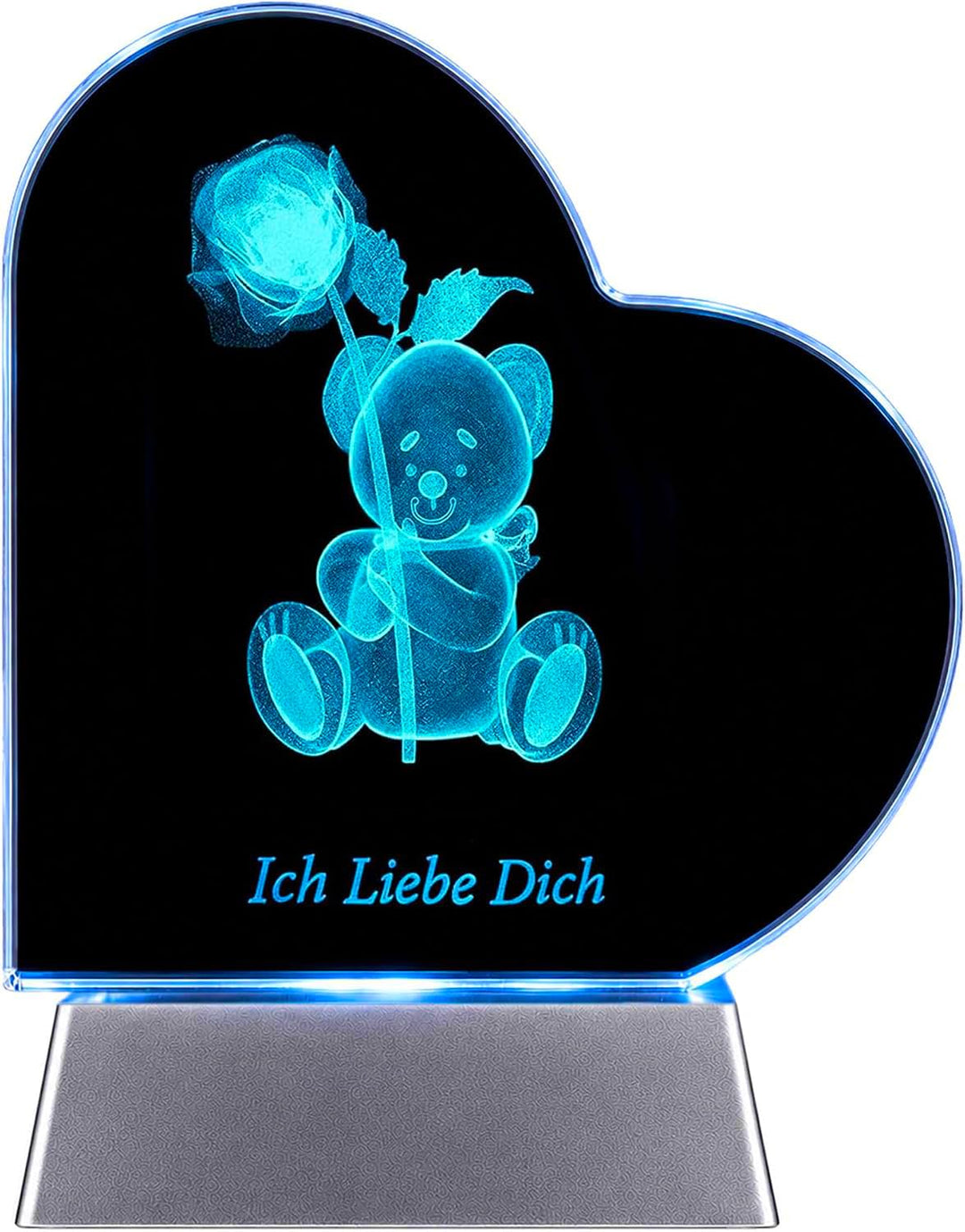 Kaltner Präsente Geschenkidee – Herz aus Glas: Kristallglas mit 3D-Laser-Gravur Teddy Rose/Ich Liebe