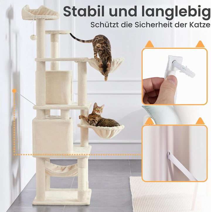 Yaheetech Katzenkratzbaum 175 cm deckenhoch Kratzbaum für Katzen, Stabil Kletterbaum mit Sisal-Kratz