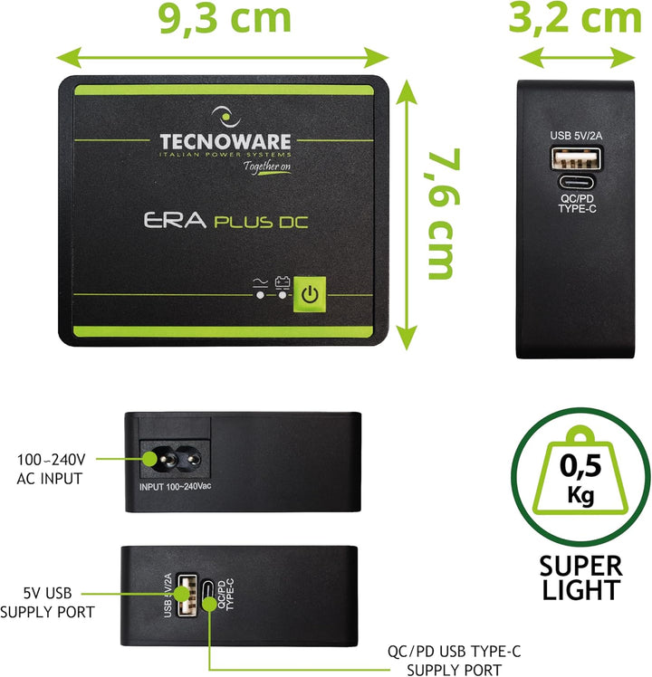 Tecnoware Power Systems Mini UPS ERA Plus DC für WiFi/Modem, Videoüberwachung, Nicht für Gaming-PC/K
