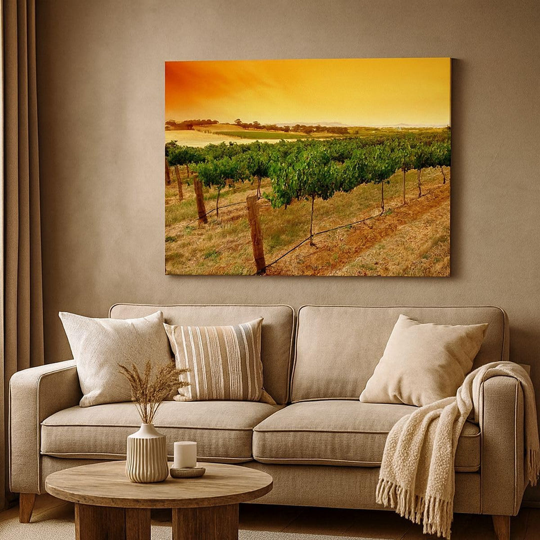 Bilder auf Leinwand Landschaft Weinberg Sonnenuntergang Leinwandbild 70x50cm Wandbilder Dekoration W