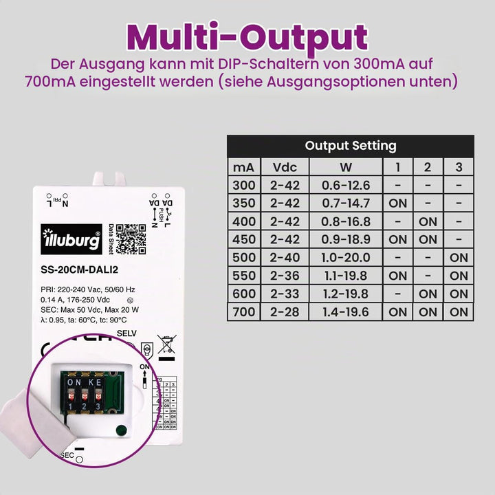 LED Trafo Dimmbar Dali Push 300mA - 700mA Ausgang Einstellbar 20W Flickerfree LED Netzteil Treiber D