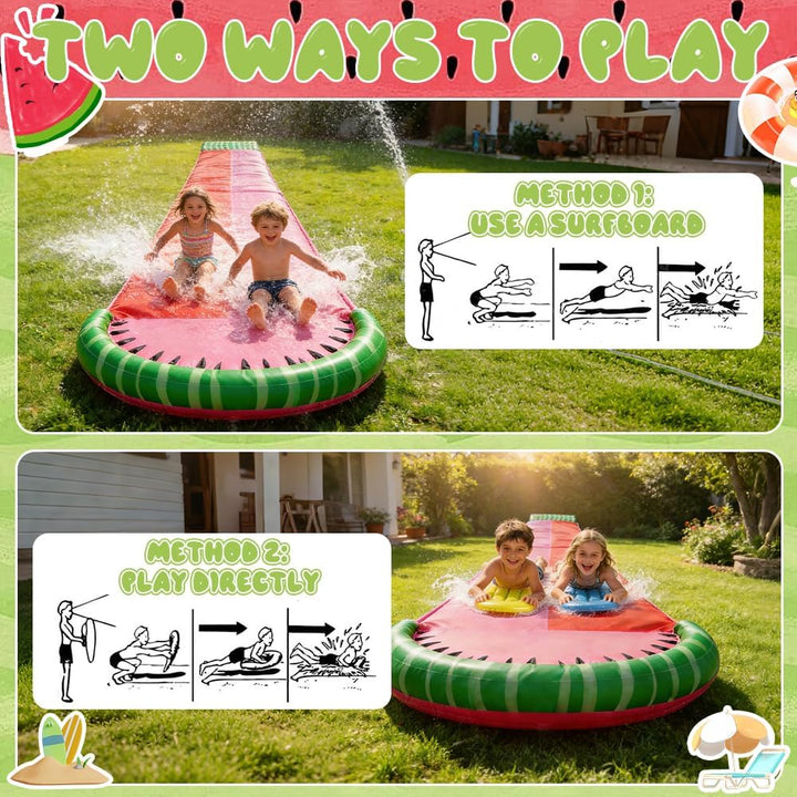Wasserrutsche Garten für Kinder, 480 x 140cm Doppel Wasserrutschbahn mit 2 Bodyboards und Wasserball