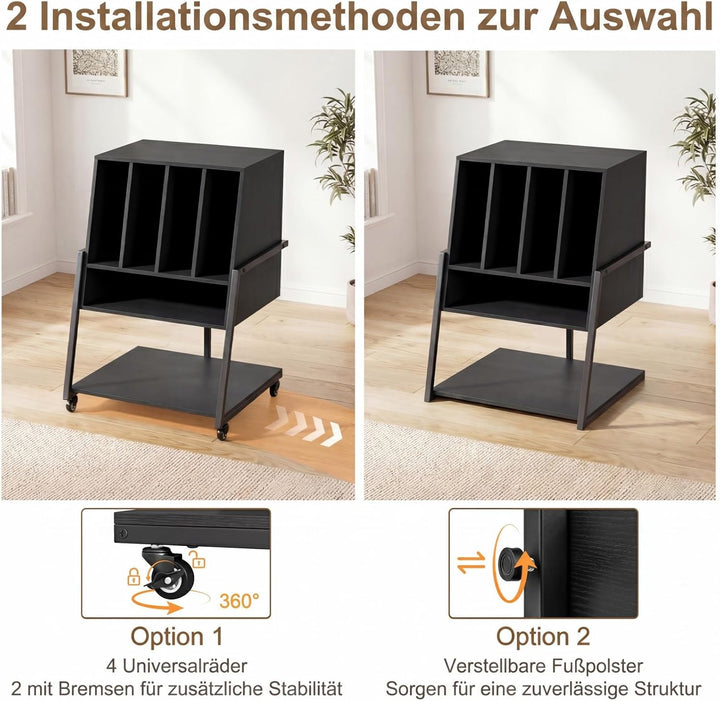 COSTWAY Plattenspielerständer, Vinyl Schallplattentisch mit integrierter Ladestation, breite Tischpl