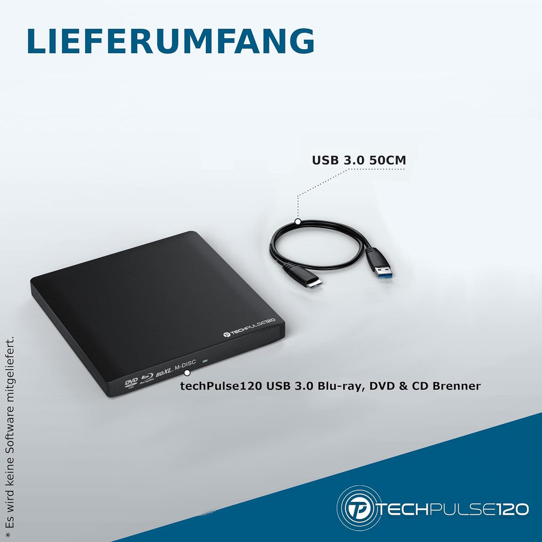 techPulse120 USB 3.0 3D Externer Blu-Ray Brenner Burner M-Disc BDXL Superdrive Blueray Rom Laufwerk