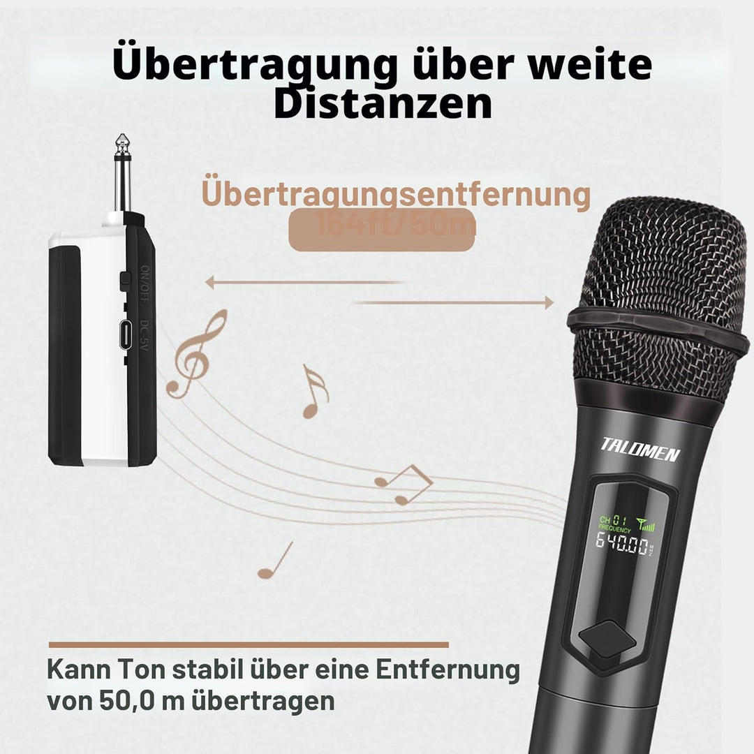 talomen Mikrofon kabellos,Drahtloses Funkmikrofon Wireless Microphone,Dual Mikrofon Kabellos Set,Han