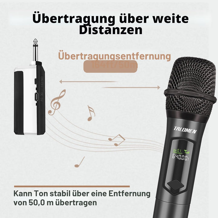 talomen Mikrofon kabellos,Drahtloses Funkmikrofon Wireless Microphone,Dual Mikrofon Kabellos Set,Han