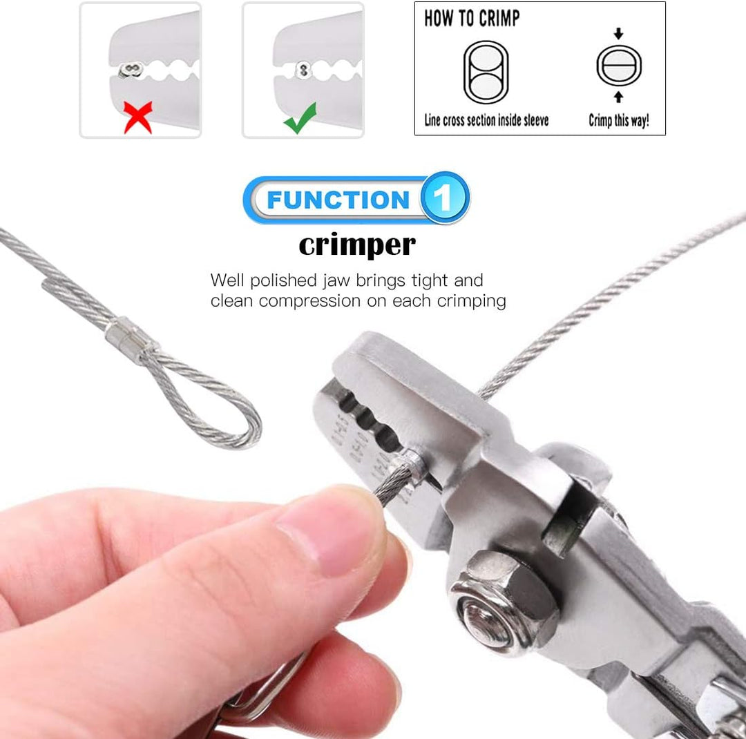 Glarks Drahtseil-Crimpzange Drahtseil-Crimper Drahtschneider Crimper bis zu 2.2mm mit 150 Stück 3 Gr