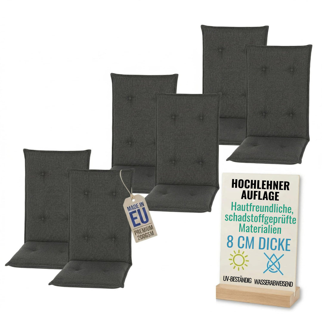 Hochlehner Auflagen 6er Set - 120x50cm – 8cm Dick - Premium-Material 200gsm, UV- & Wasserabweisend |