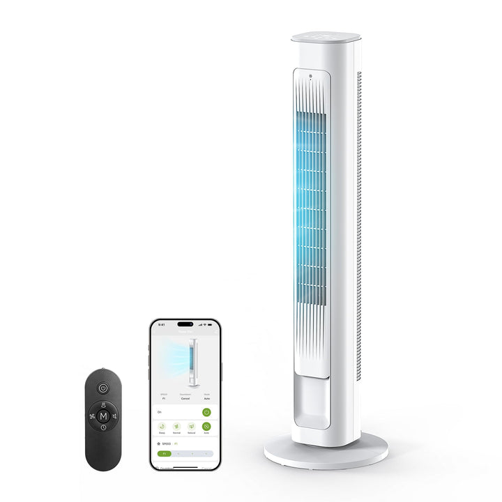 FLANUR Turmventilator, 23dB Ventilator Leise mit Kühlung, 108cm WiFi Alexa Tower Fan mit Fernbedienu