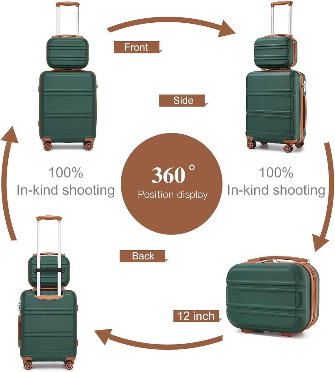 Kono Reisegepäck Set Leichter ABS-Hartschalen-Trolley mit 4 Spinnrollen und TSA-Zahlenschloss Grün /