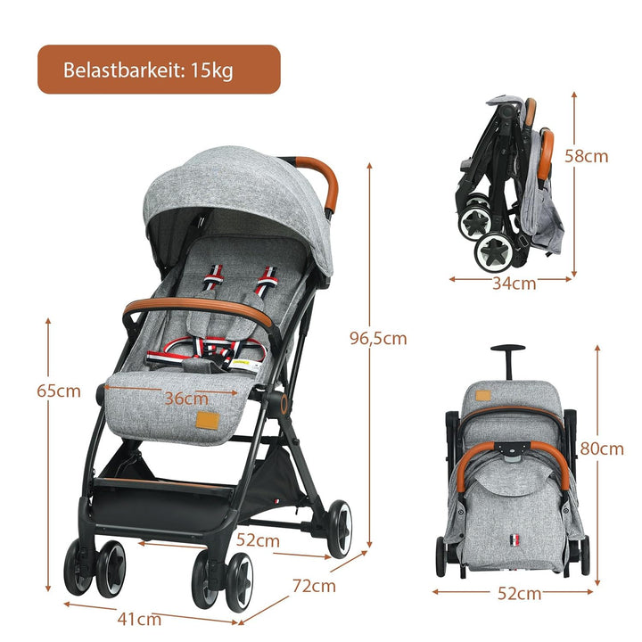 COSTWAY Kinderwagen Einhand Faltbar, Kinderbuggy mit verstellbare Rückenlehne & Verdeck, Reisebuggy