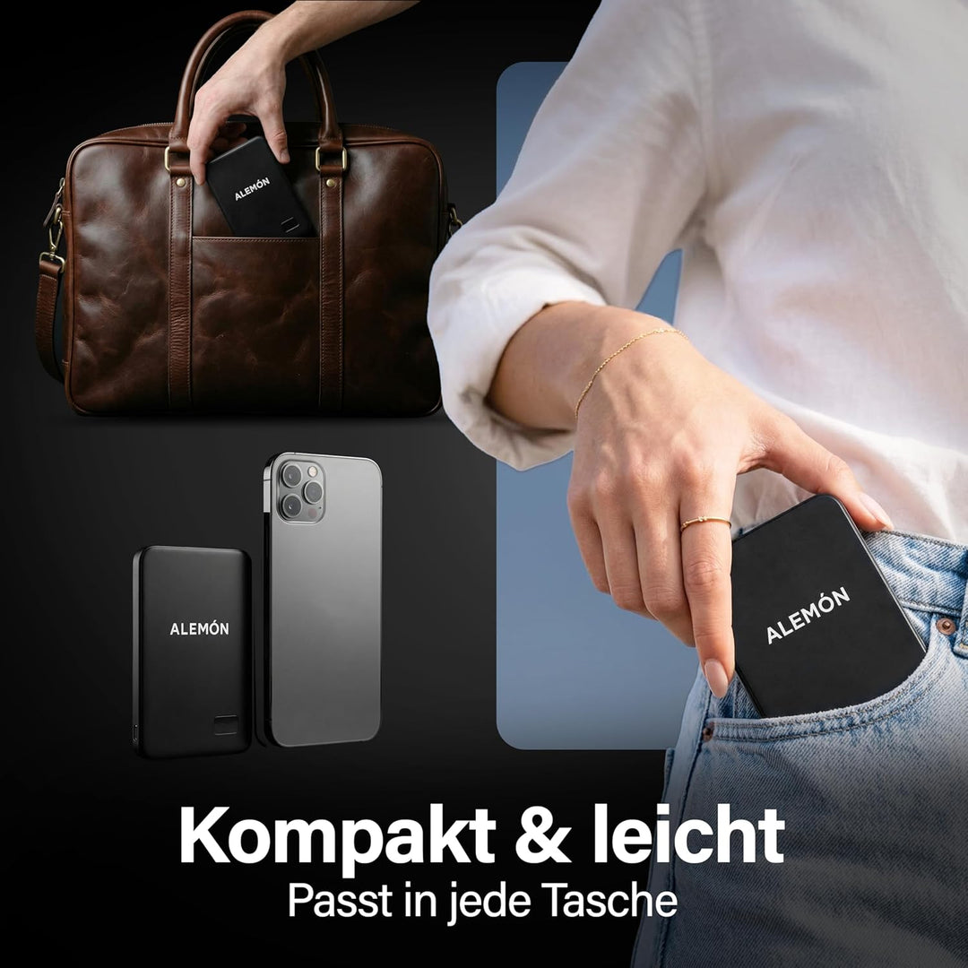 Magnetische Powerbank, Wireless & USB-C, 5000mAh, 15W/20W Schnellladung, Ultra Slim 7,8mm, kompatibe