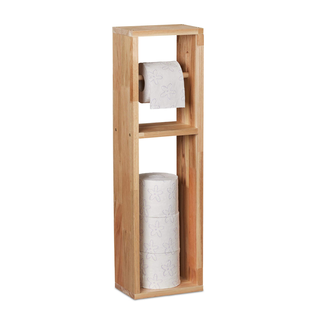 Relaxdays Toilettenpapierhalter, Walnuss Holz, zur Wandmontage oder stehend, Ersatzrollenhalter HxBx