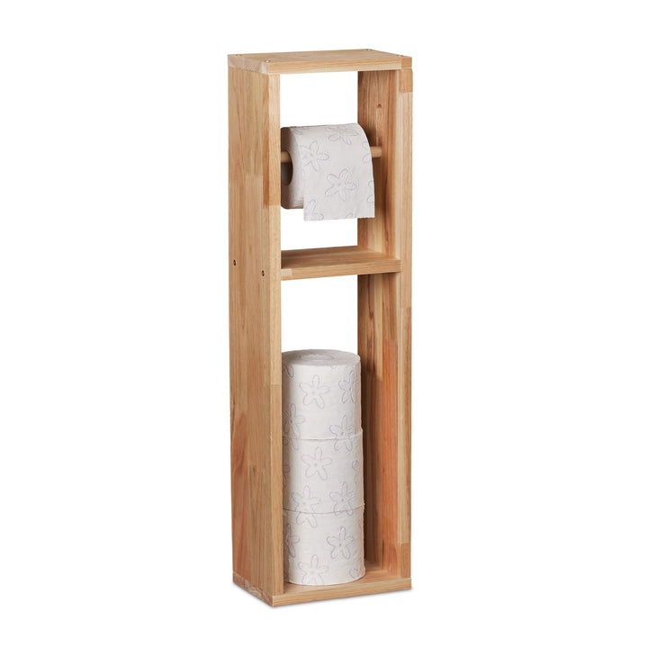 Relaxdays Toilettenpapierhalter, Walnuss Holz, zur Wandmontage oder stehend, Ersatzrollenhalter HxBx