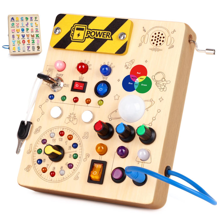Konijiwa Montessori Busy Board Spielzeug ab 1 Jahr Activity Board Holzspielzeug mit 12 Schalter 24 L