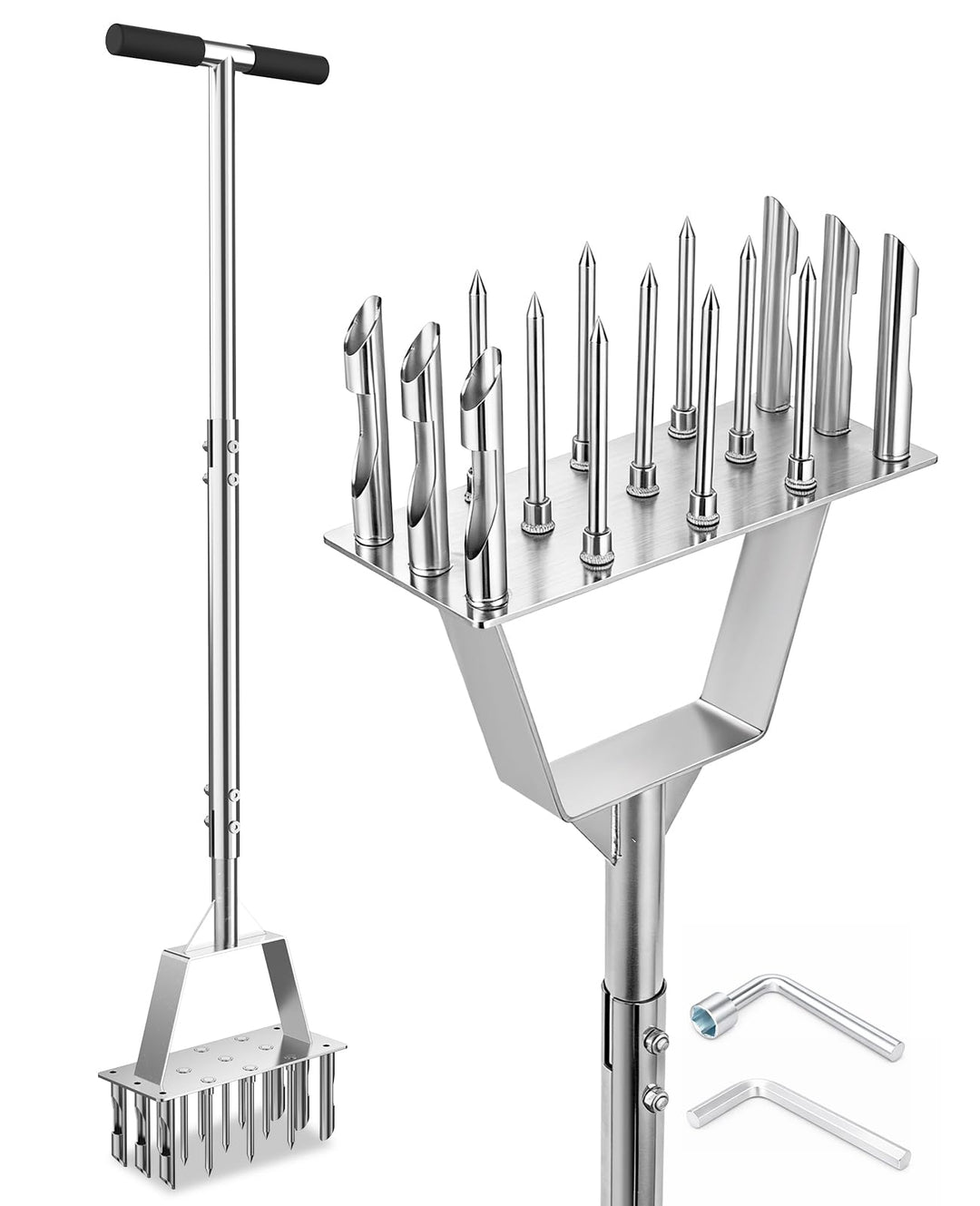 2-in-1 Rasenlüfter, Aerifizierer für Rasen mit 9 Spikes & 6 Kerne, Manueller Rasenbelüfter für Rasen