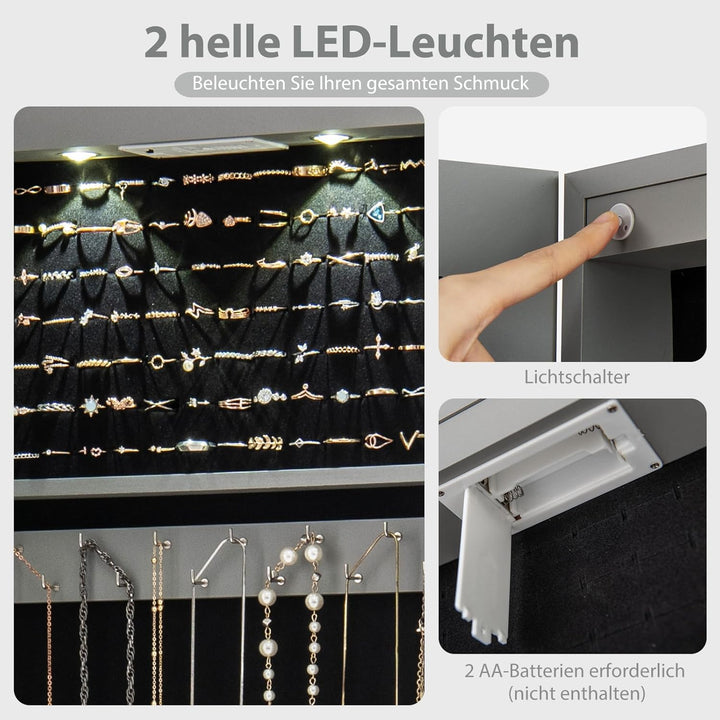 RELAX4LIFE Schmuckschrank Hängend, Spiegelschrank mit LED-Beleuchtung & Spiegel & Schloss, Schmuckor