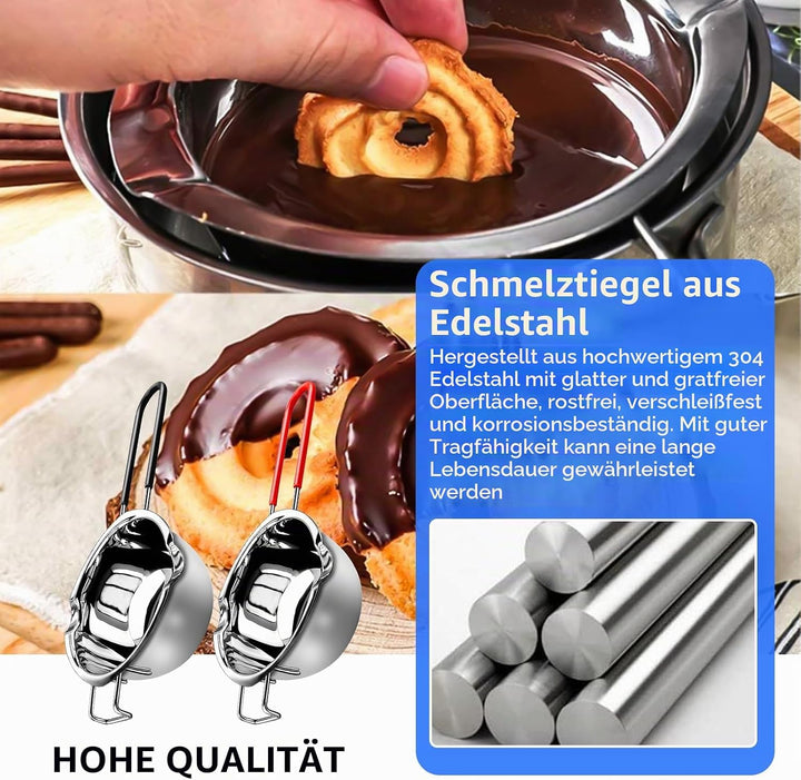 XTUDOU® 2 Stück Schmelztopf Schokolade, Wasserbad Schmelzschale 304 Edelstahl mit 2 Spatel und Hitze
