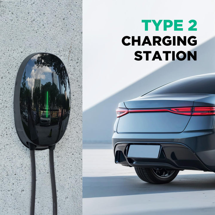 EV Ladegerät Wandhalterung mit 11KW Typ 2, 16A 3-Phasen Heim Ladestation Wallbox, 6m Ladekabel und T