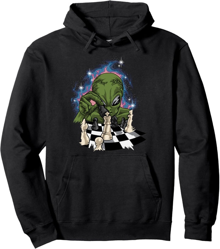 Grüner Alien Mit Schachbrett Und Schachfiguren - Schach Pullover Hoodie